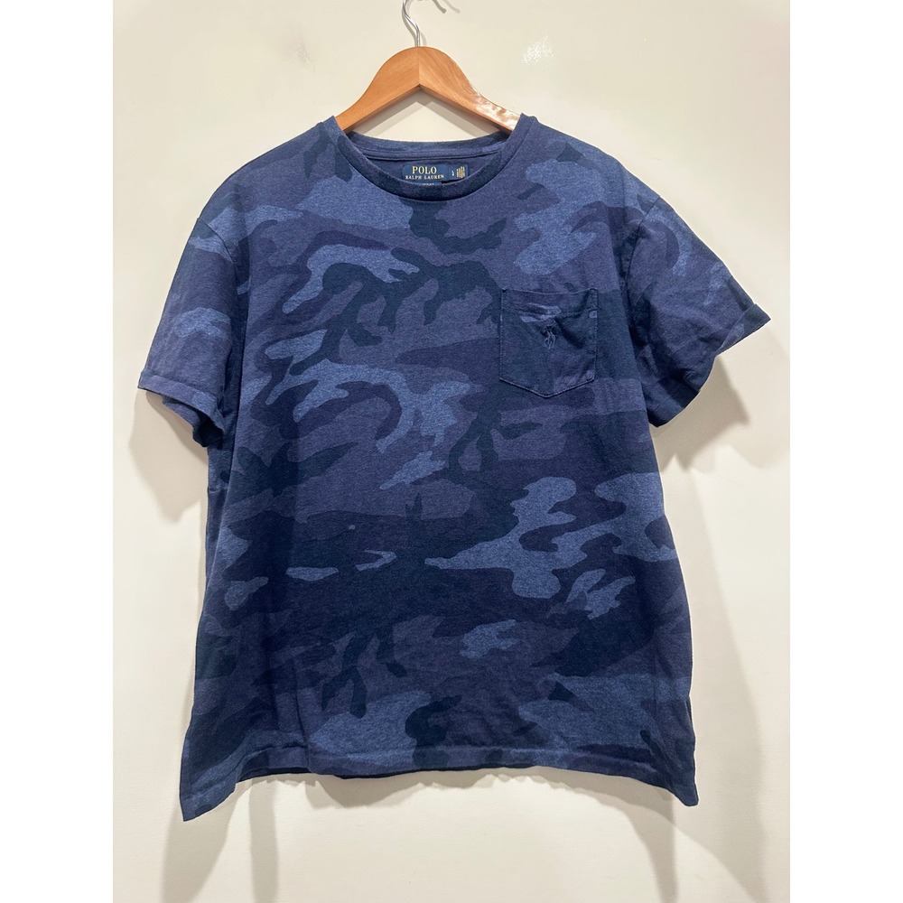 Polo Ralph Lauren Mens Blue Camo Pocket T-Shirt Classic Fit Large Pony Logo